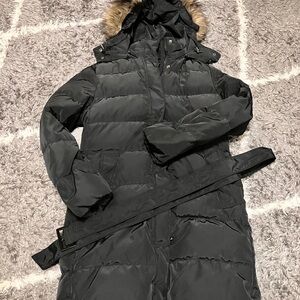 Women's Black Puffer Coat with Fur Hood